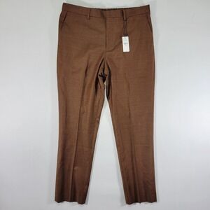 Express Men's Brown Flannel Dress Pants Stretch Waist SLIM 34x32 / NEW